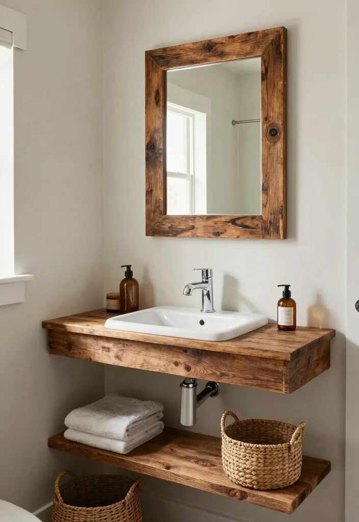 15 Vintage Half Bathroom Ideas With Old World Charm - 5. Rustic Wood Accents for Warmth 1