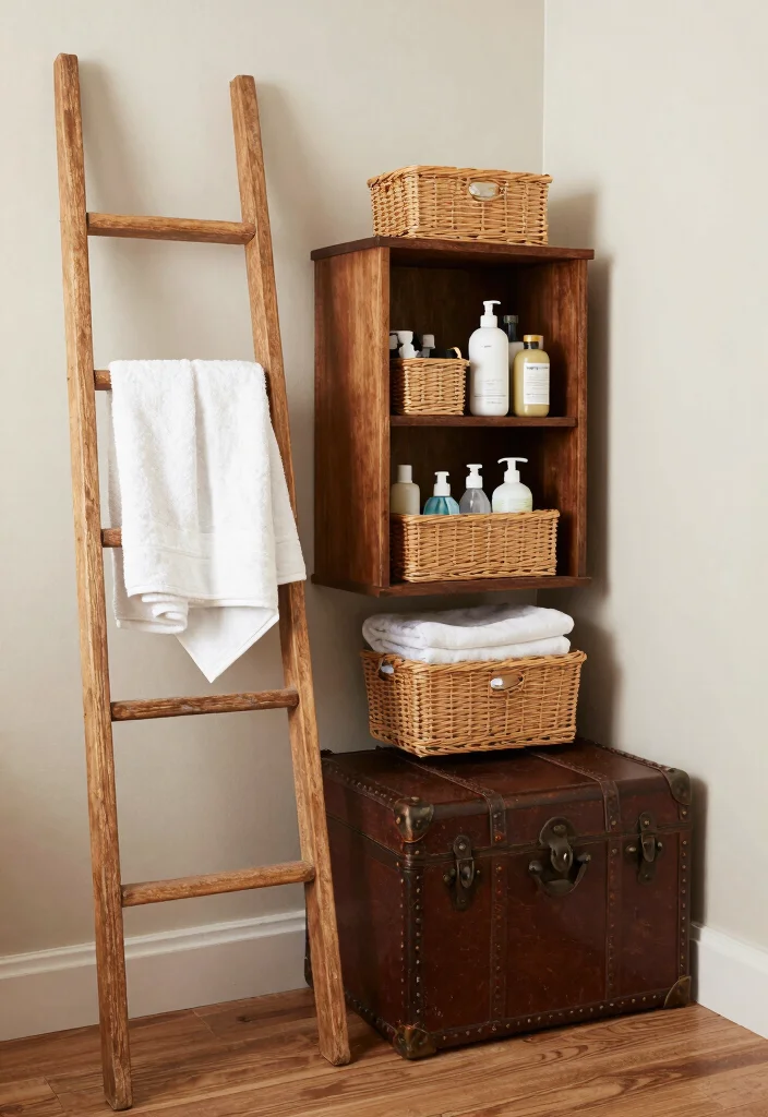 15 Vintage Half Bathroom Ideas With Old World Charm - 9. Repurposed Furniture for Unique Storage Solutions 1