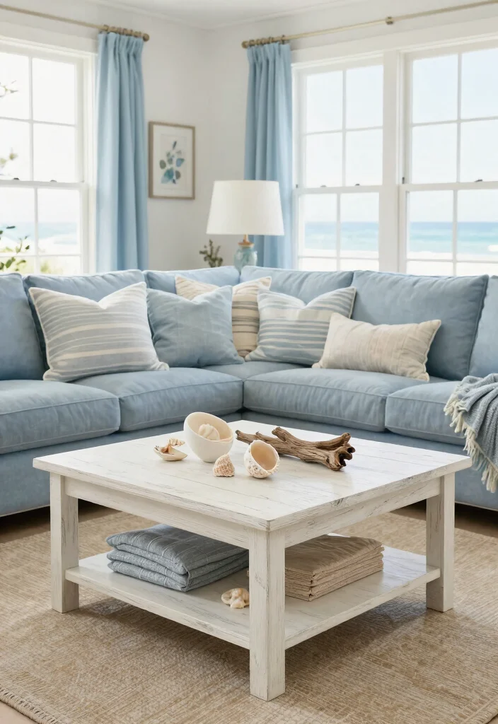 15 White Coffee Table Living Room Ideas for a Clean Modern Look - 12. Coastal Comfort 1
