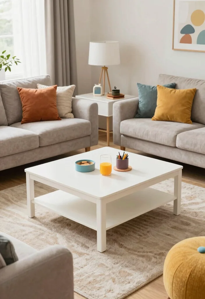 15 White Coffee Table Living Room Ideas for a Clean Modern Look - 13. Family-Friendly Fun 1