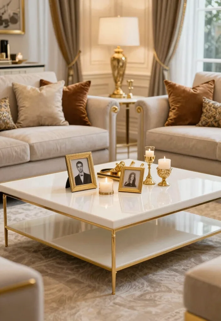 15 White Coffee Table Living Room Ideas for a Clean Modern Look - 5. Glamorous Touch 1