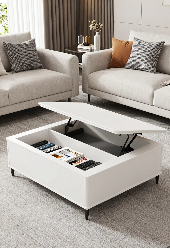 15 White Coffee Table Living Room Ideas for a Clean Modern Look - 6. Smart Storage Solutions 1