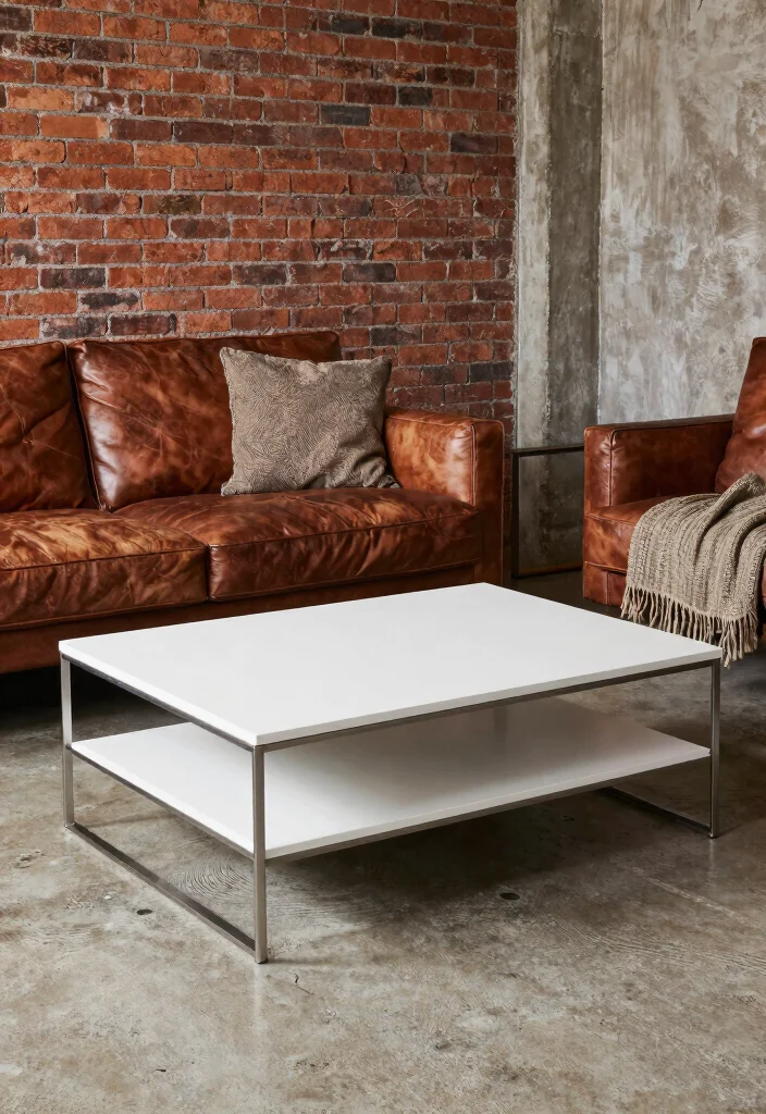 15 White Coffee Table Living Room Ideas for a Clean Modern Look - 8. Industrial Edge 1
