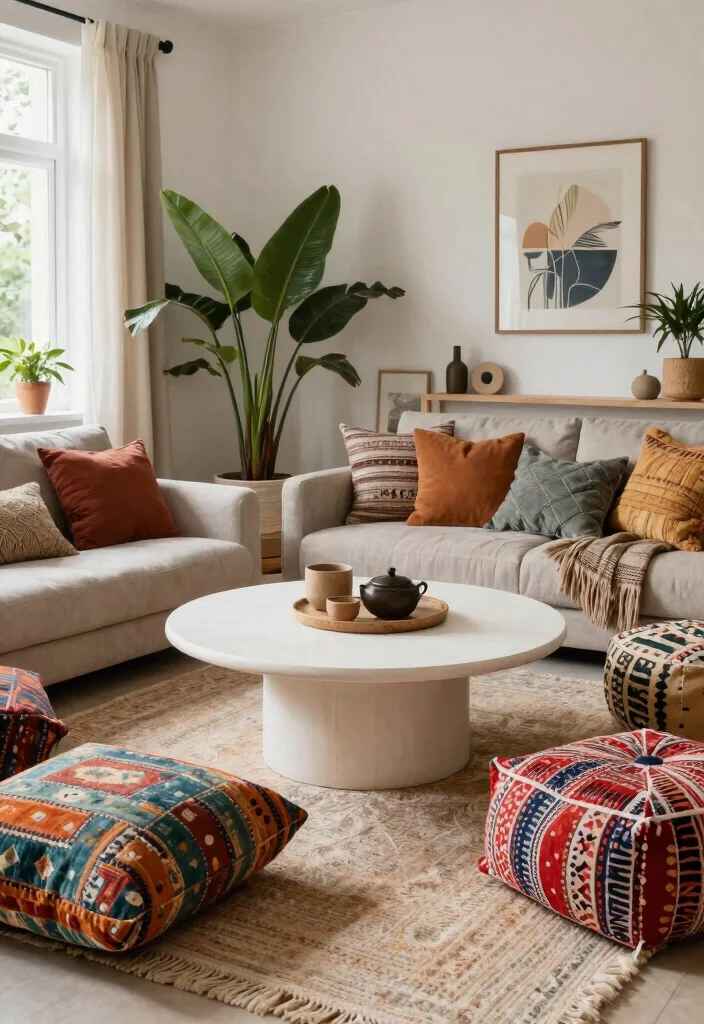 15 White Coffee Table Living Room Ideas for a Clean Modern Look - 9. Bohemian Flair 1