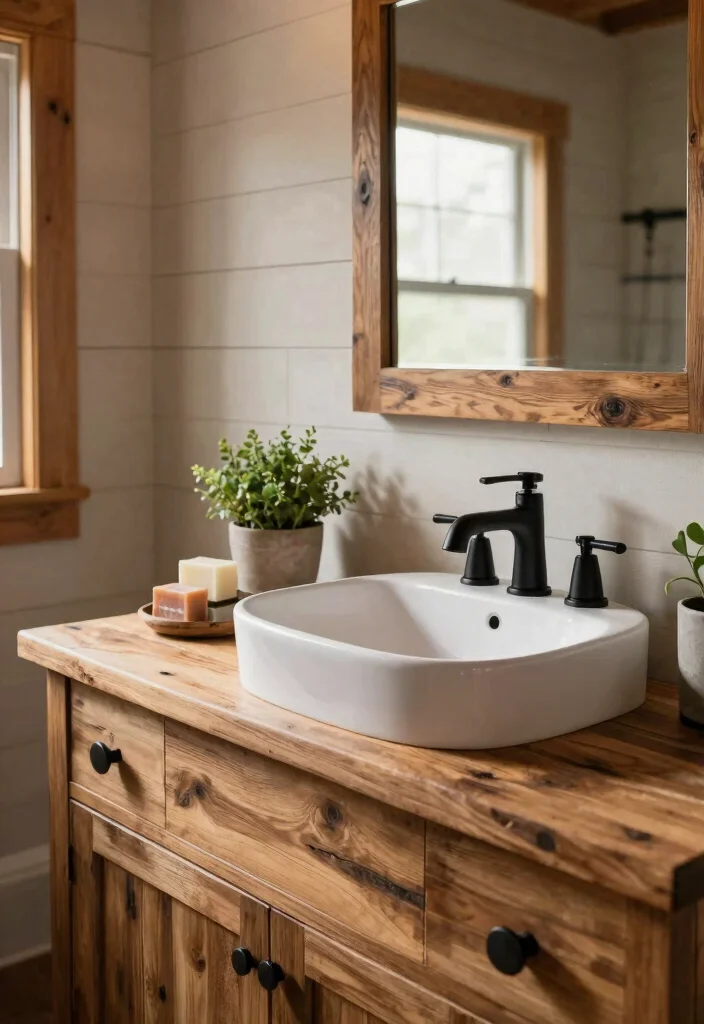 16 Barndominium Bathroom Ideas With Rustic Modern Style - 1. Rustic Wood Accents 1