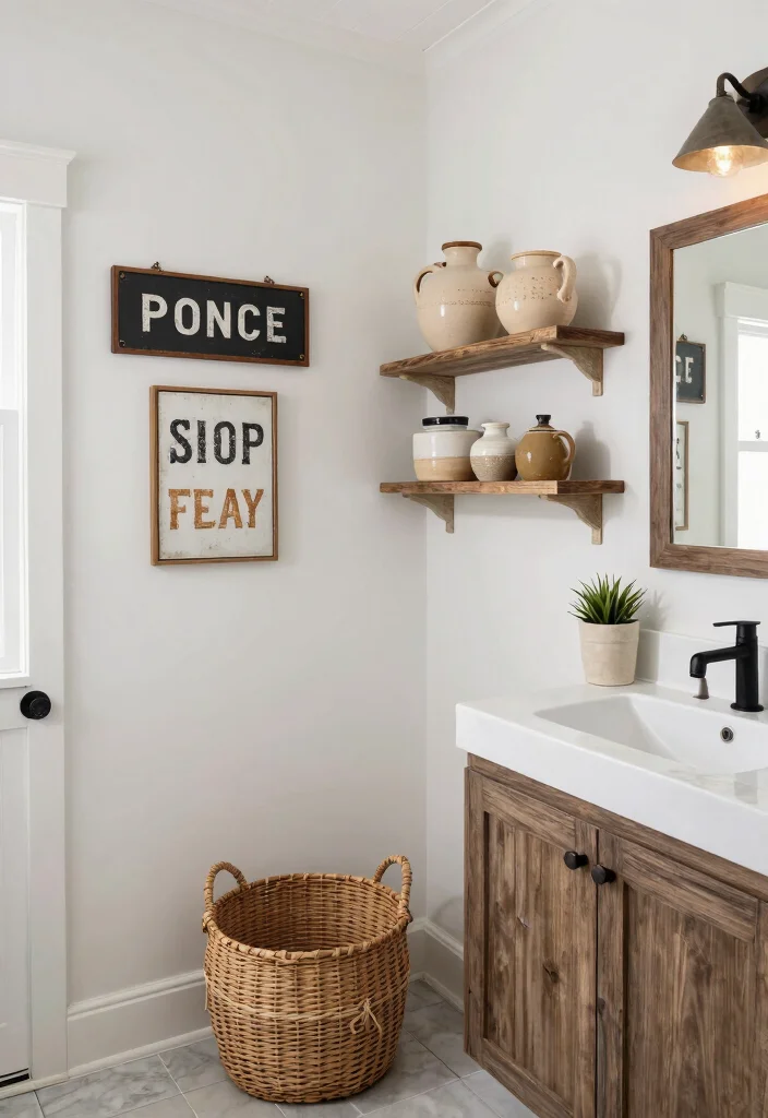 16 Barndominium Bathroom Ideas With Rustic Modern Style - 11. Country Chic Decor Elements 1