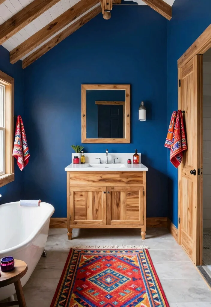 16 Barndominium Bathroom Ideas With Rustic Modern Style - 14. Bold Color Statements 1
