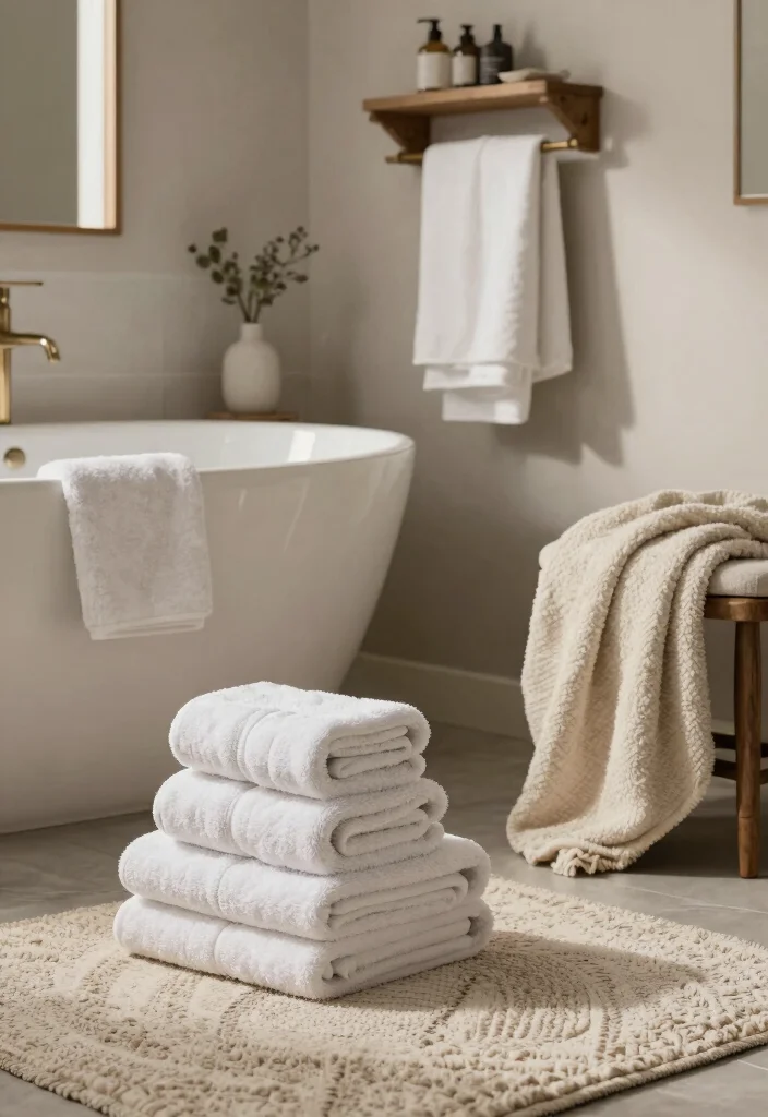 16 Barndominium Bathroom Ideas With Rustic Modern Style - 15. Luxurious Textiles 1