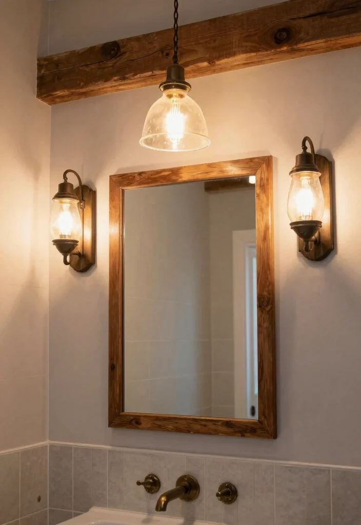 16 Barndominium Bathroom Ideas With Rustic Modern Style - 7. Rustic Lighting Choices 1