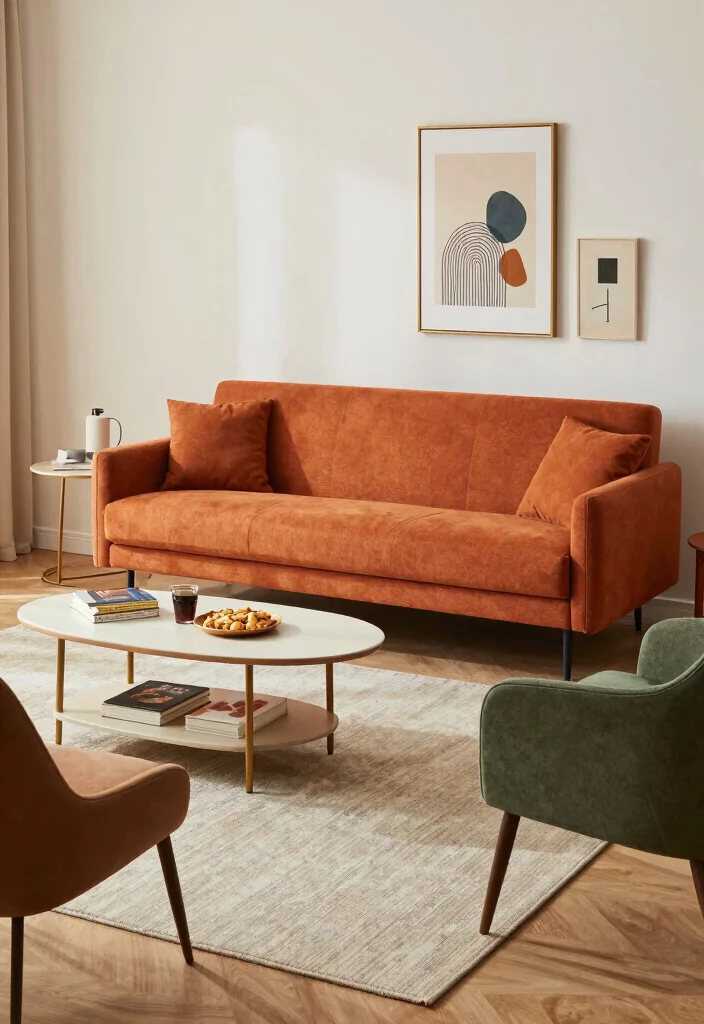 16 Burnt Orange Sofa Living Room Ideas for a Warm Trendy Vibe - 16. Host-Ready Spaces for Entertaining 1