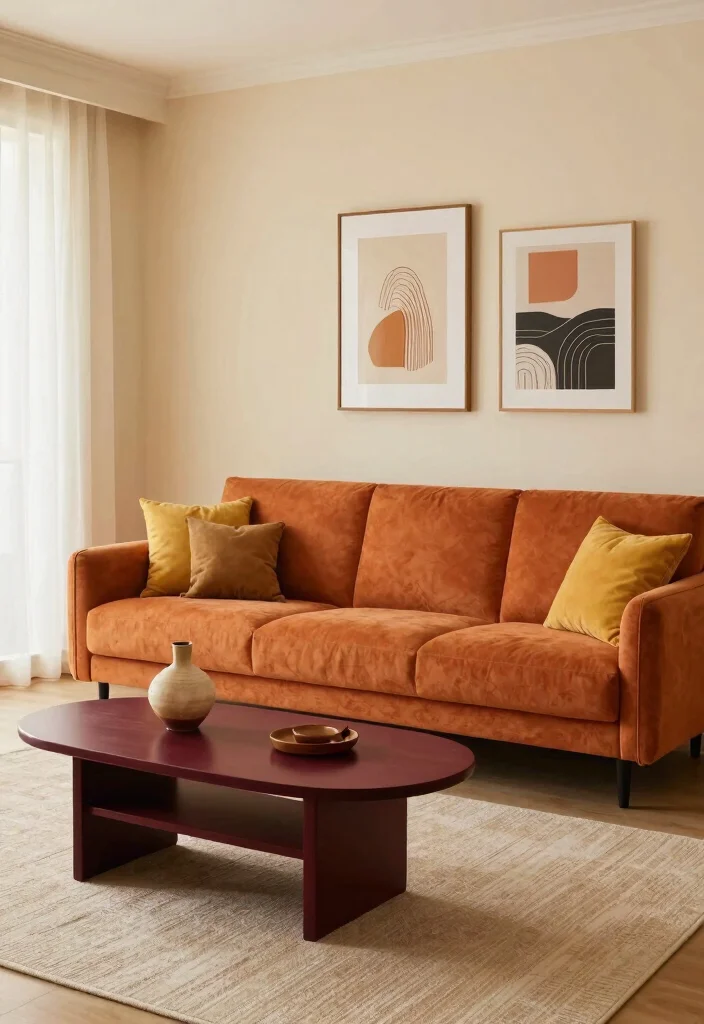 16 Burnt Orange Sofa Living Room Ideas for a Warm Trendy Vibe - 2. Accent with Warm Color Palettes 1