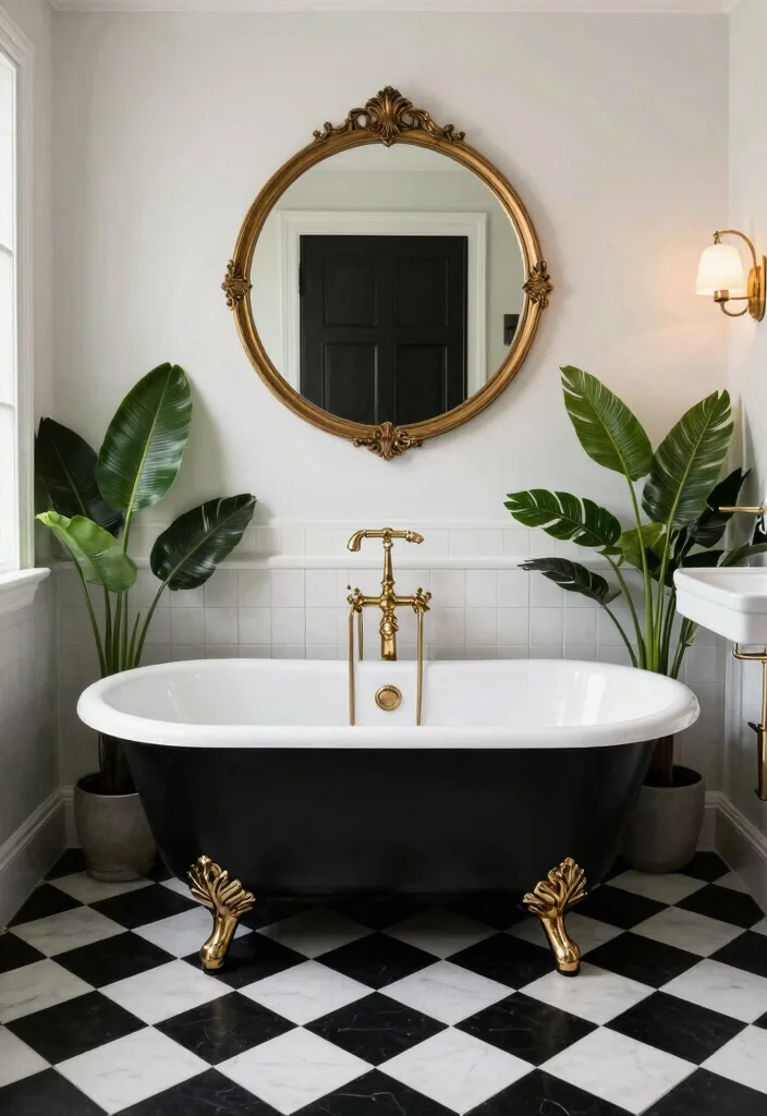 16 Cement Tile Bathroom Ideas With Timeless Pattern - 1. Classic Black and White Checkerboard 1