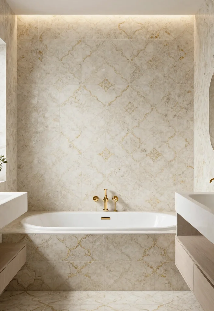 16 Cement Tile Bathroom Ideas With Timeless Pattern - 11. Elegant Arabesque Patterns 1
