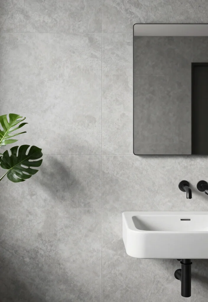 16 Cement Tile Bathroom Ideas With Timeless Pattern - 12. Minimalist Monochrome with a Twist 1