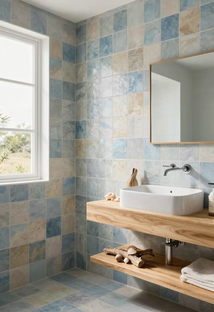 16 Cement Tile Bathroom Ideas With Timeless Pattern - 13. Coastal Inspired Patterns 1