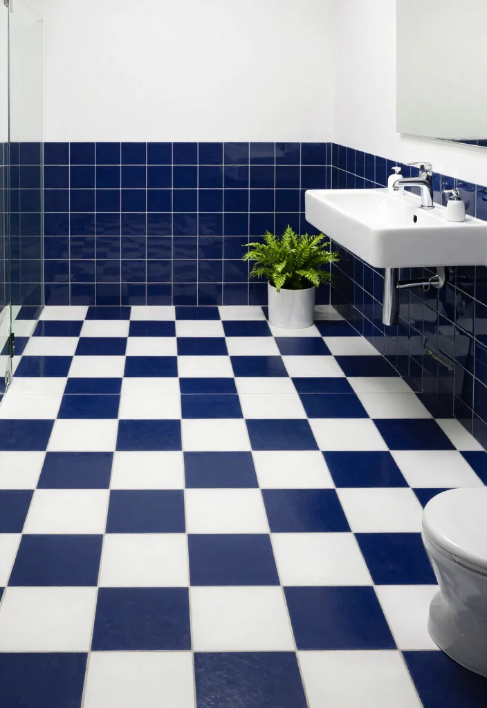 16 Cement Tile Bathroom Ideas With Timeless Pattern - 16. Timeless Checkerboard with a Modern Twist 1