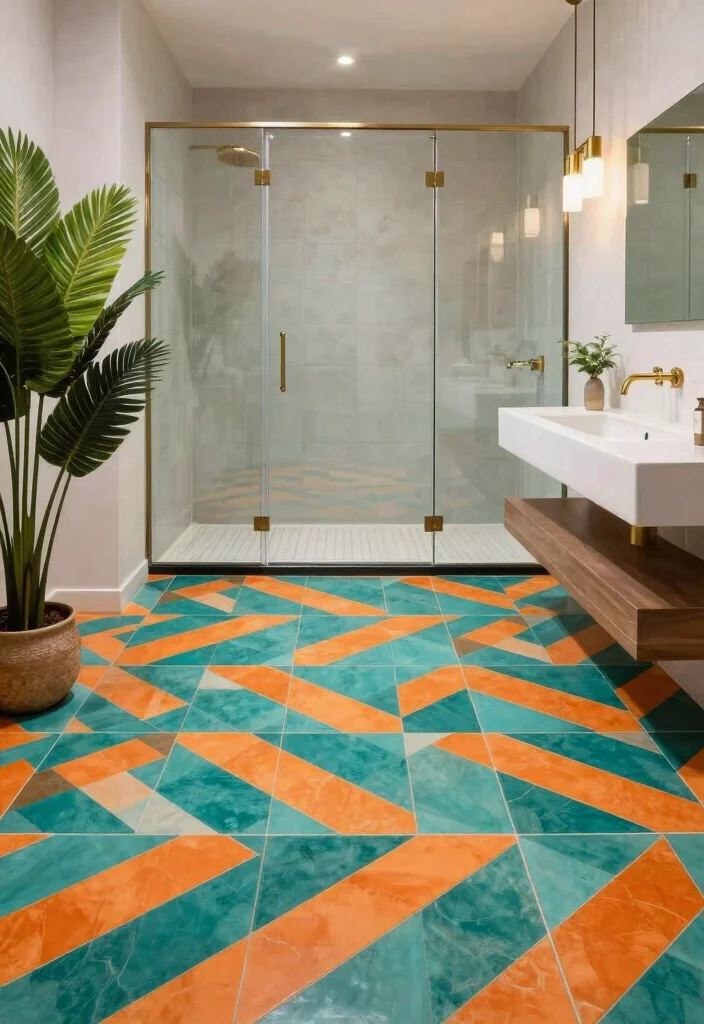 16 Cement Tile Bathroom Ideas With Timeless Pattern - 2. Bold Geometric Patterns 1