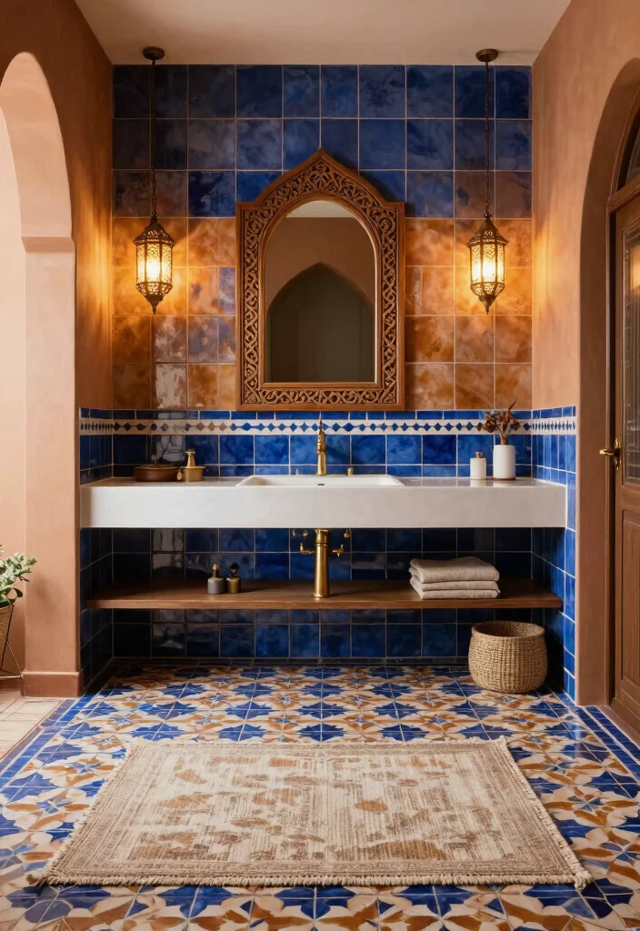 16 Cement Tile Bathroom Ideas With Timeless Pattern - 4. Vintage Moroccan Style 1