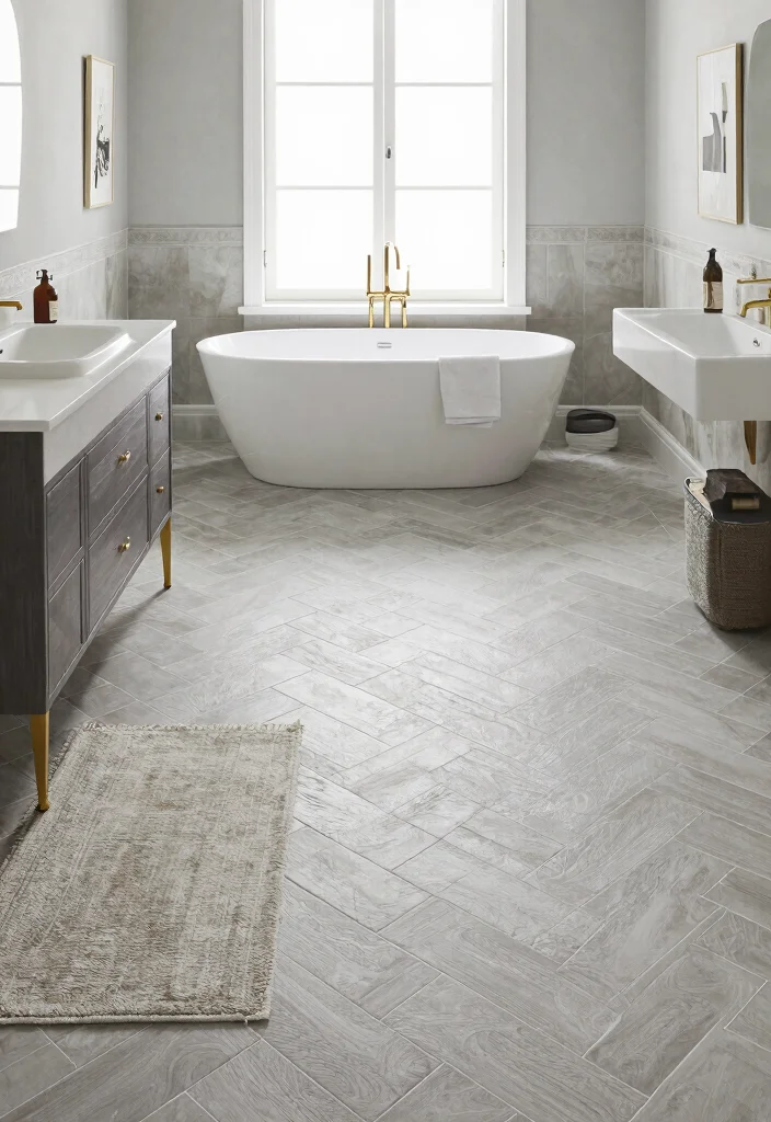 16 Cement Tile Bathroom Ideas With Timeless Pattern - 6. Classic Herringbone for Timeless Appeal 1