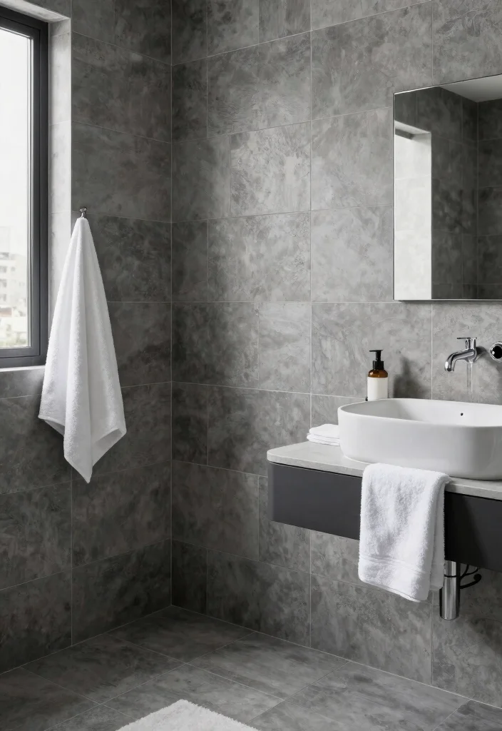 16 Cement Tile Bathroom Ideas With Timeless Pattern - 9. Striking Monochrome Designs 1
