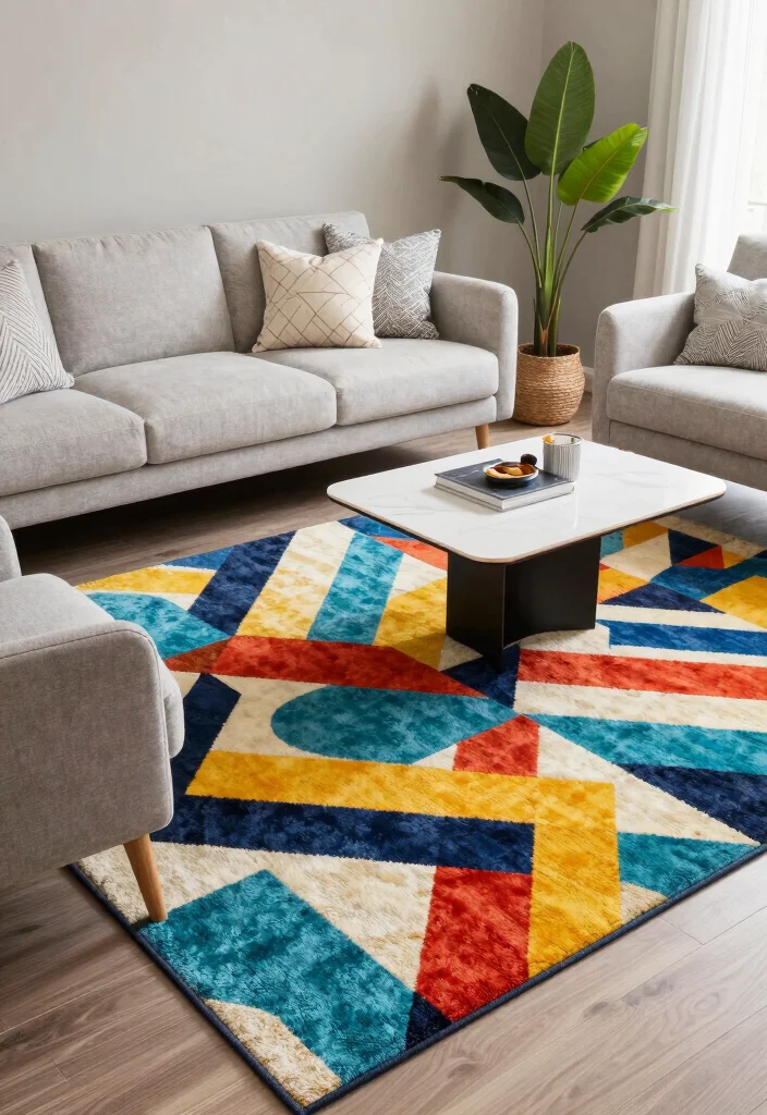 16 Cool Rugs Living Room Ideas: Unique Standout Styles - 1. Bold Geometric Patterns 1
