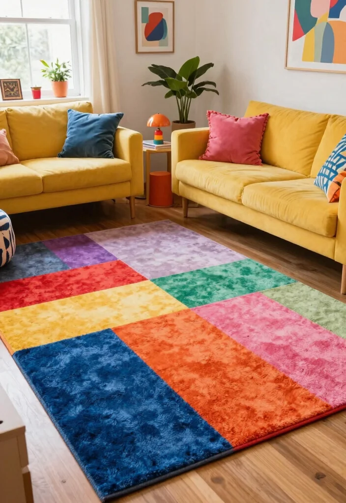 16 Cool Rugs Living Room Ideas: Unique Standout Styles - 10. Color Block Rugs 1
