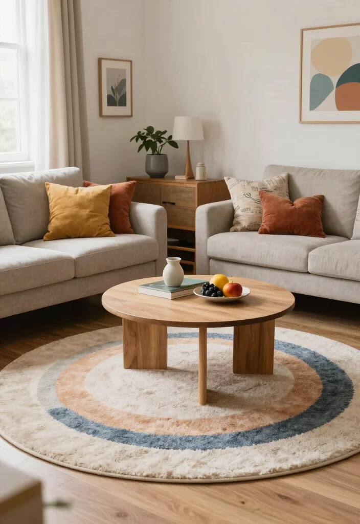 16 Cool Rugs Living Room Ideas: Unique Standout Styles - 12. Round Rugs for a Soft Touch 1