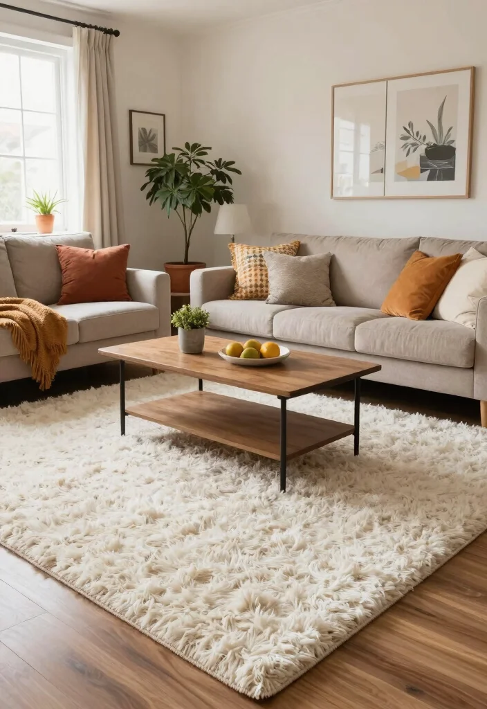 16 Cool Rugs Living Room Ideas: Unique Standout Styles - 7. Shag Rugs for Comfort 1