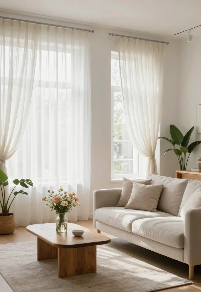 16 Cotton Curtains Living Room Ideas: Soft Natural Texture - 1. Light and Airy Sheer Curtains 1