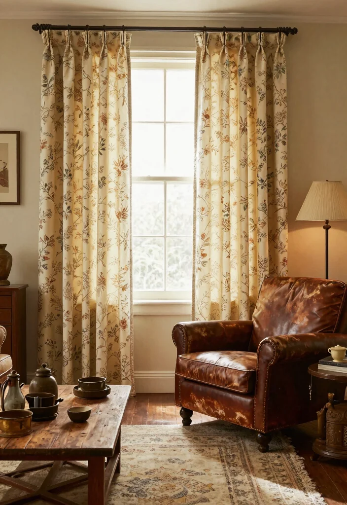 16 Cotton Curtains Living Room Ideas: Soft Natural Texture - 6. Vintage-Inspired Patterns 1