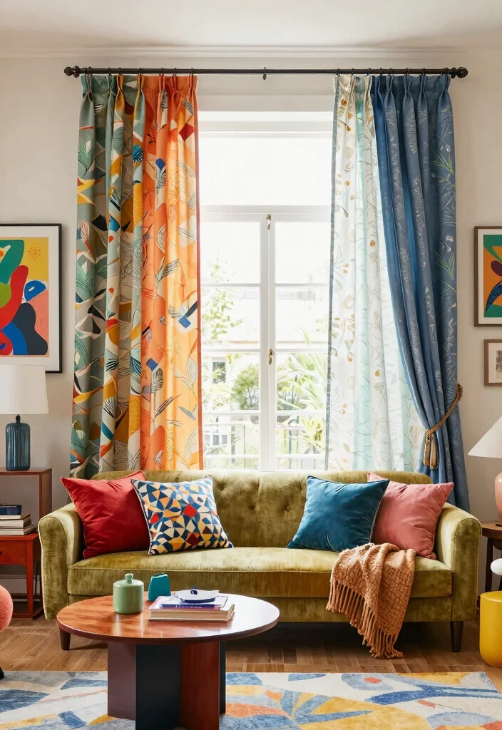 16 Cotton Curtains Living Room Ideas: Soft Natural Texture - 9. Eclectic Mix and Match 1