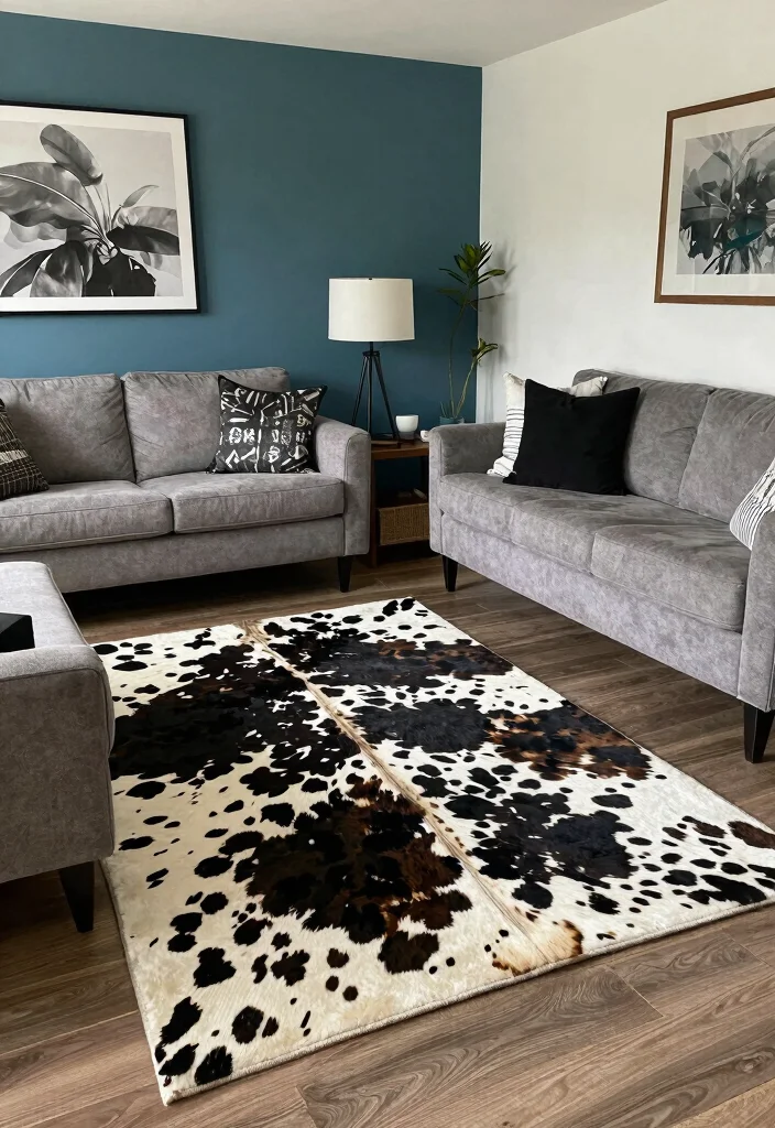 16 Cow Print Rug Living Room Ideas: Western Chic Accent - 13. Personalized Touch: Custom Cow Print Rugs 1