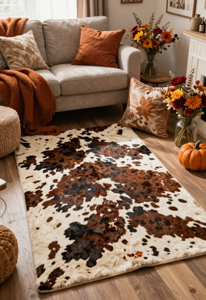 16 Cow Print Rug Living Room Ideas: Western Chic Accent - 14. Seasonal Decor: Cow Print for All Year Round 1