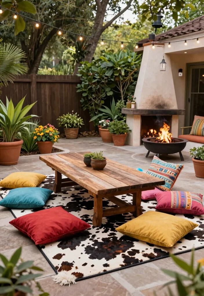 16 Cow Print Rug Living Room Ideas: Western Chic Accent - 7. Outdoor-Inspired: Cow Print for Rustic Patios 1