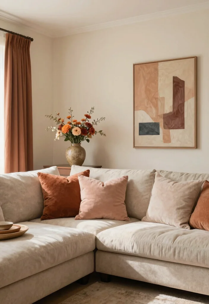 16 Cream Living Room Walls Ideas: Soft Warm Backdrop - 11. Warm Accent Colors 1