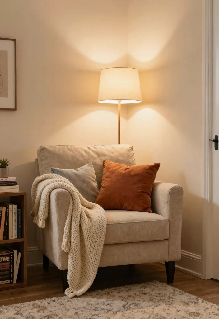 16 Cream Living Room Walls Ideas: Soft Warm Backdrop - 7. Cozy Reading Nook 1
