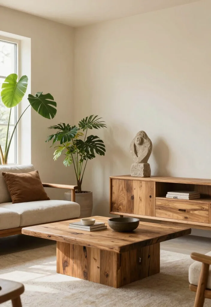 16 Cream Living Room Walls Ideas: Soft Warm Backdrop - 8. Natural Elements 1