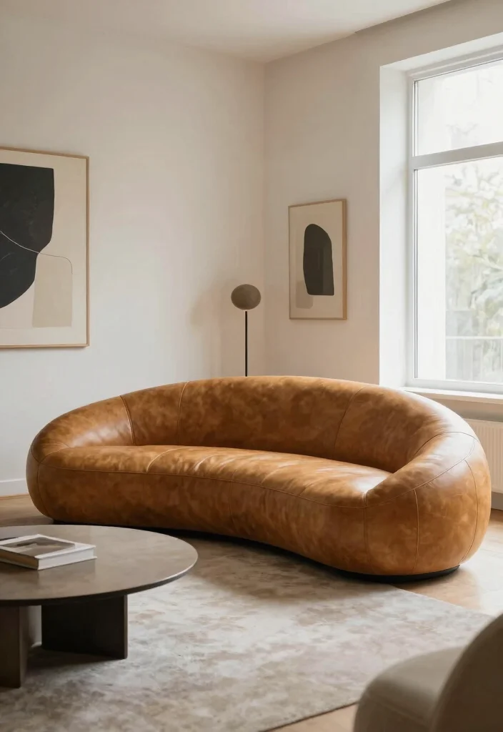 16 Leather Couches Living Room Ideas for Classic Versatile Looks - 12. Artistic Statement with Unique Shapes 1
