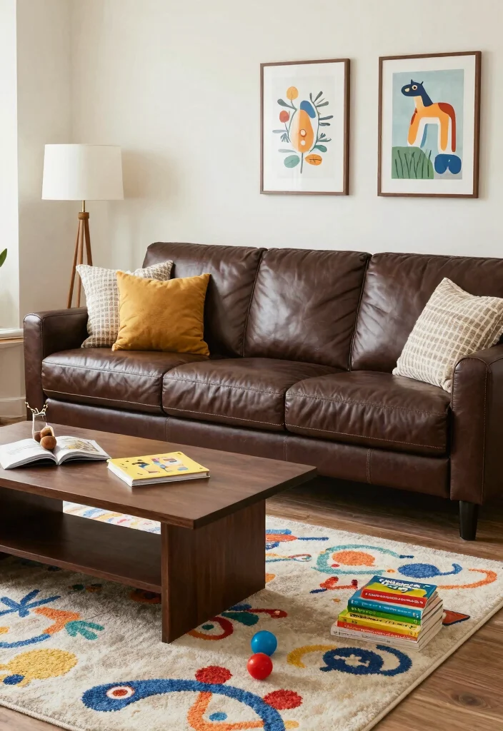 16 Leather Couches Living Room Ideas for Classic Versatile Looks - 14. Family Friendly with Durable Leather 1