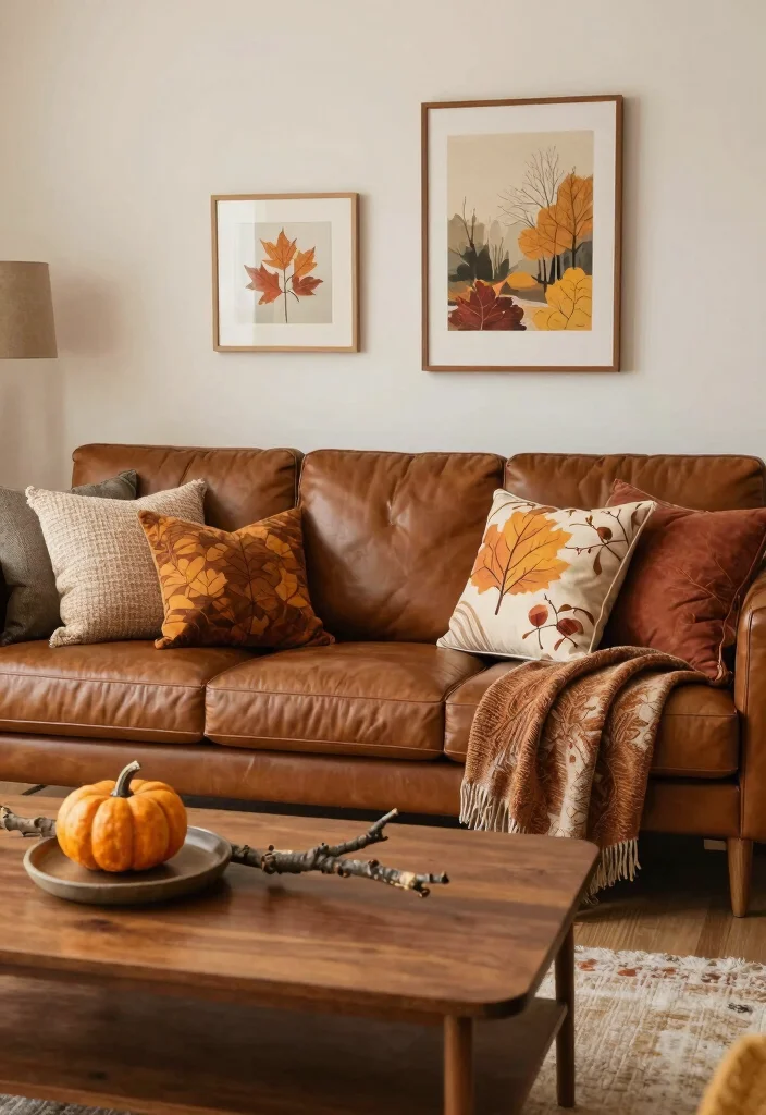 16 Leather Couches Living Room Ideas for Classic Versatile Looks - 15. Seasonal Decor with Leather Couches 1