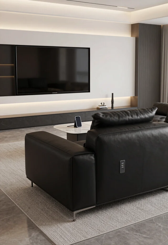 16 Leather Couches Living Room Ideas for Classic Versatile Looks - 6. Integrated Technology with Modern Couches 1