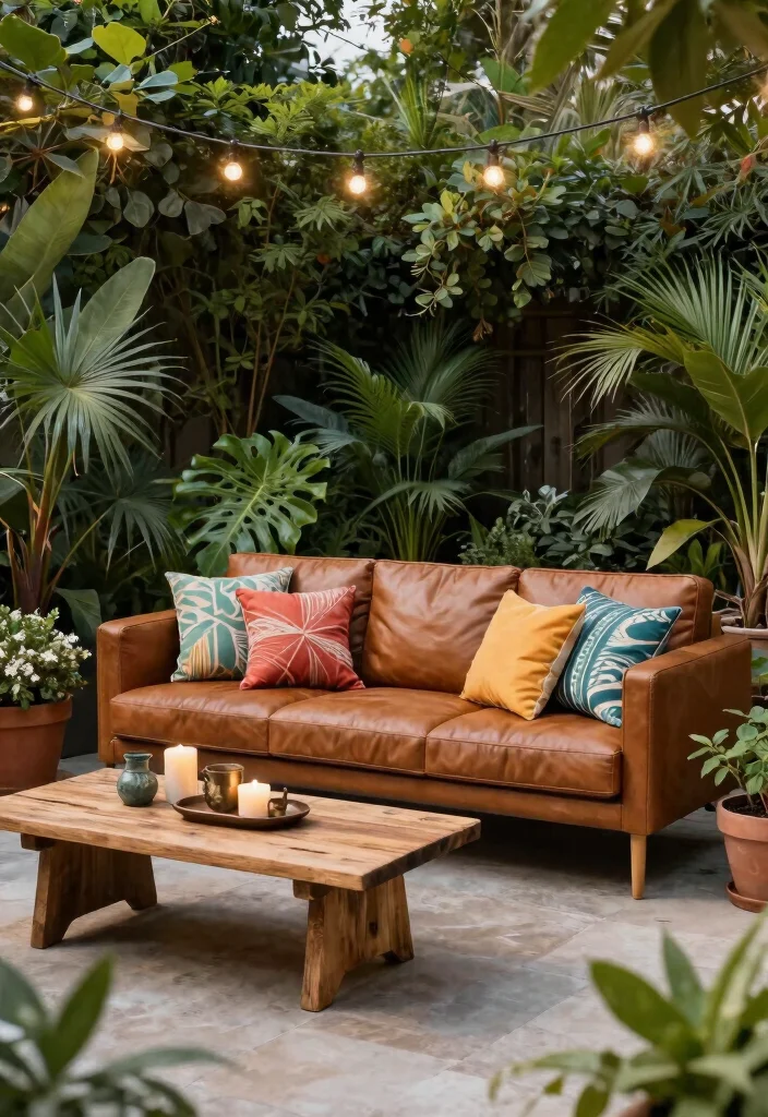 16 Leather Couches Living Room Ideas for Classic Versatile Looks - 9. Outdoor Living with Leather Couches 1