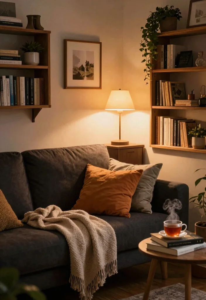 16 Living Room Dark Sofa Ideas for a Moody Sophisticated Style - 10. Cozy Corner Nooks 1