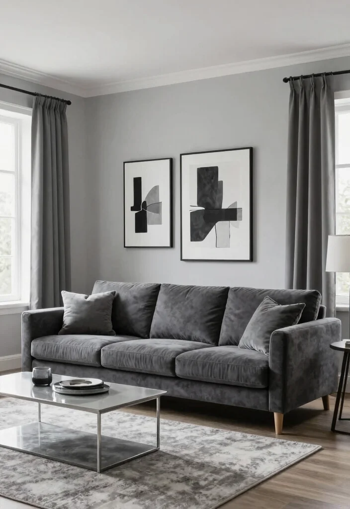 16 Living Room Dark Sofa Ideas for a Moody Sophisticated Style - 3. Monochrome Magic 1