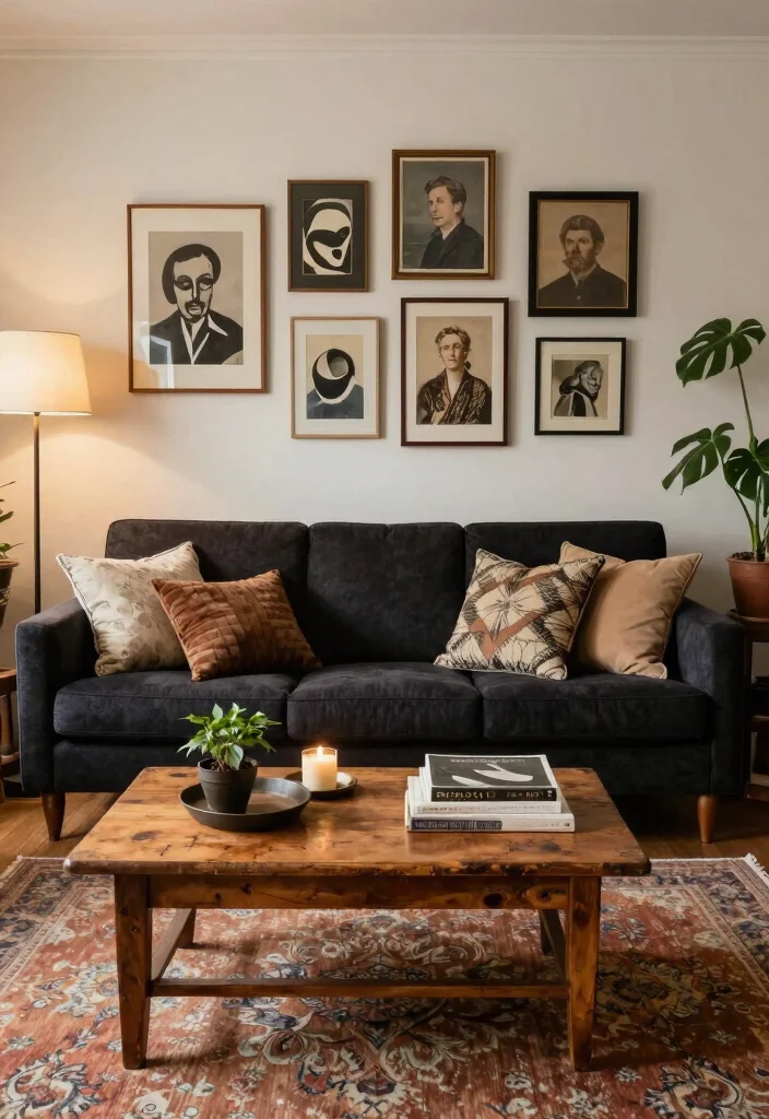 16 Living Room Dark Sofa Ideas for a Moody Sophisticated Style - 6. Mix and Match Styles 1