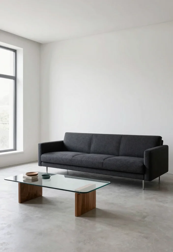 16 Living Room Dark Sofa Ideas for a Moody Sophisticated Style - 9. Minimalist Accents 1