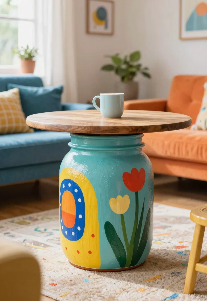 16 Living Room Table DIY Ideas: Budget-Friendly Projects - 16. Painted Mason Jar Table 1