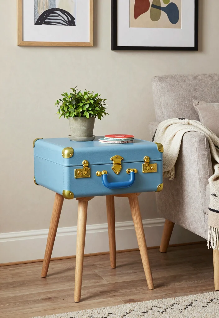 16 Living Room Table DIY Ideas: Budget-Friendly Projects - 2. Upcycled Suitcase Side Table 1