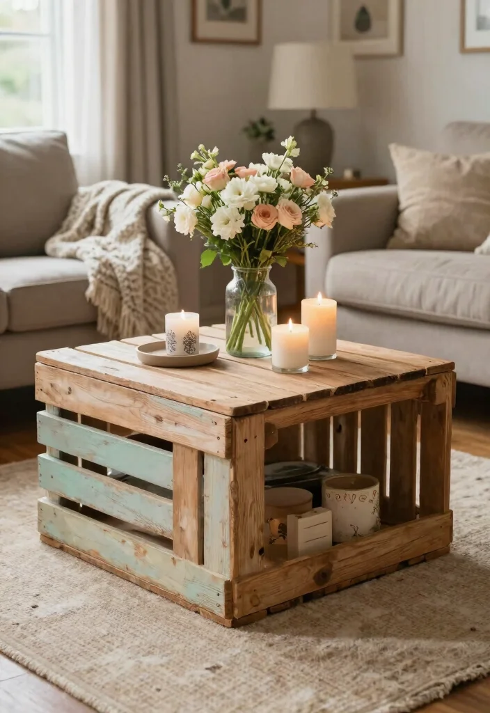 16 Living Room Table DIY Ideas: Budget-Friendly Projects - 4. Vintage Crate Coffee Table 1