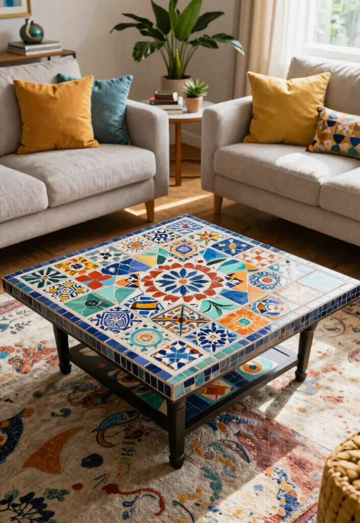 16 Living Room Table DIY Ideas: Budget-Friendly Projects - 8. Mosaic Tile Coffee Table 1